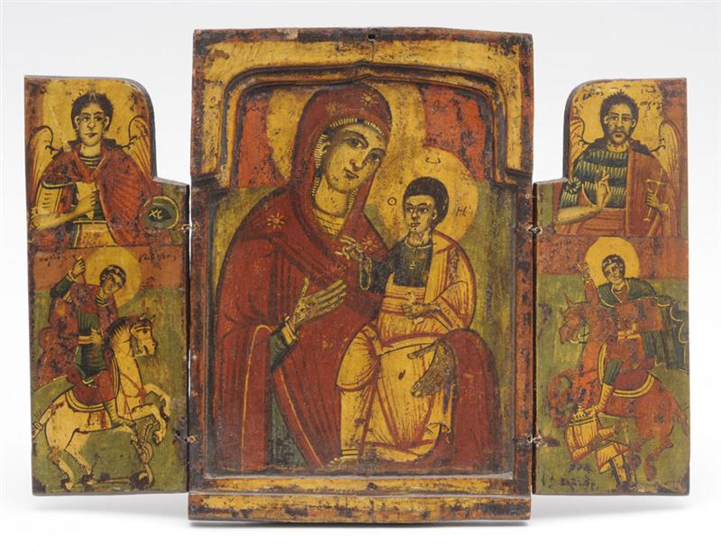 GREEK ICON TRIPTYCH Painting on 14114a