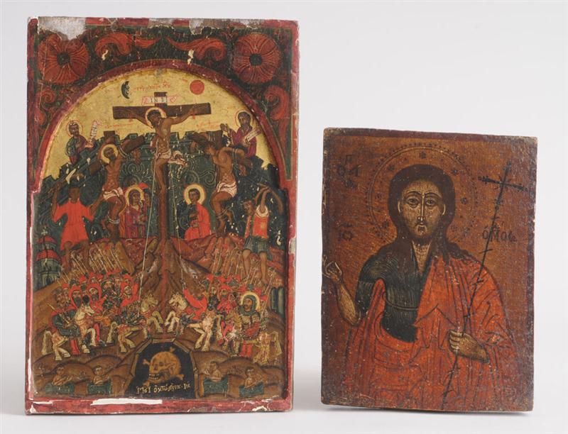 TWO GREEK ICONS THE CRUCIFIXION  14114b