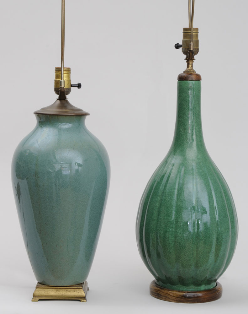 TWO CHINESE CRACKLE-GLAZED CERAMIC LAMPS