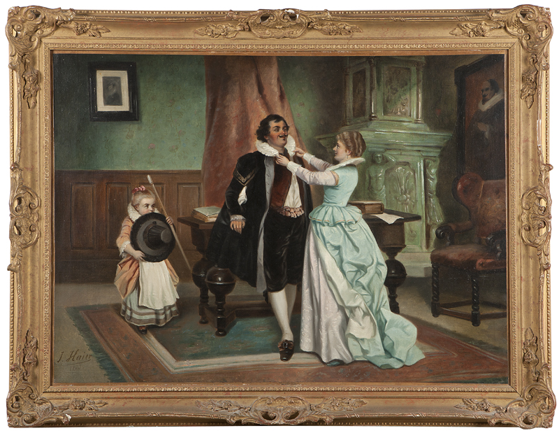 Lady and girl dressing a gentleman 141581