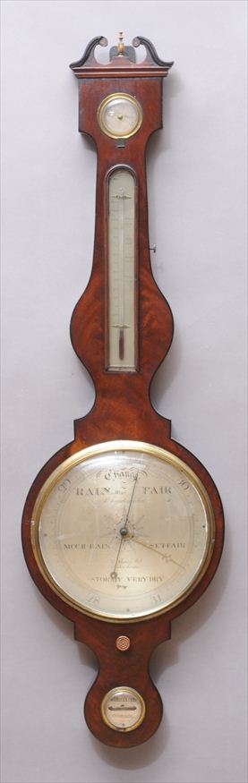 GEORGE III INLAID MAHOGANY WHEEL BAROMETER