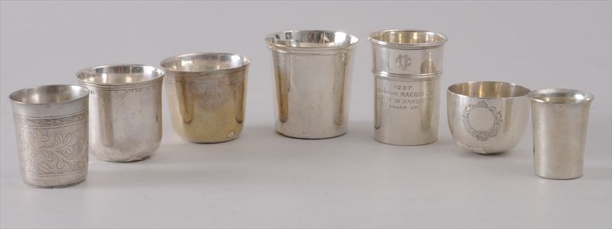 SIX SILVER CUPS AND A CRISTOFLE