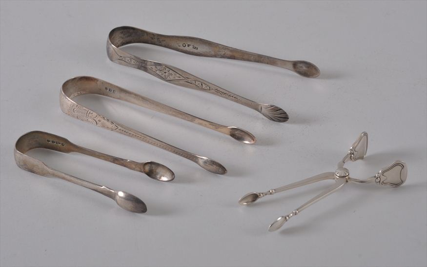 THREE PAIRS OF SILVER TONGS AND 14179a