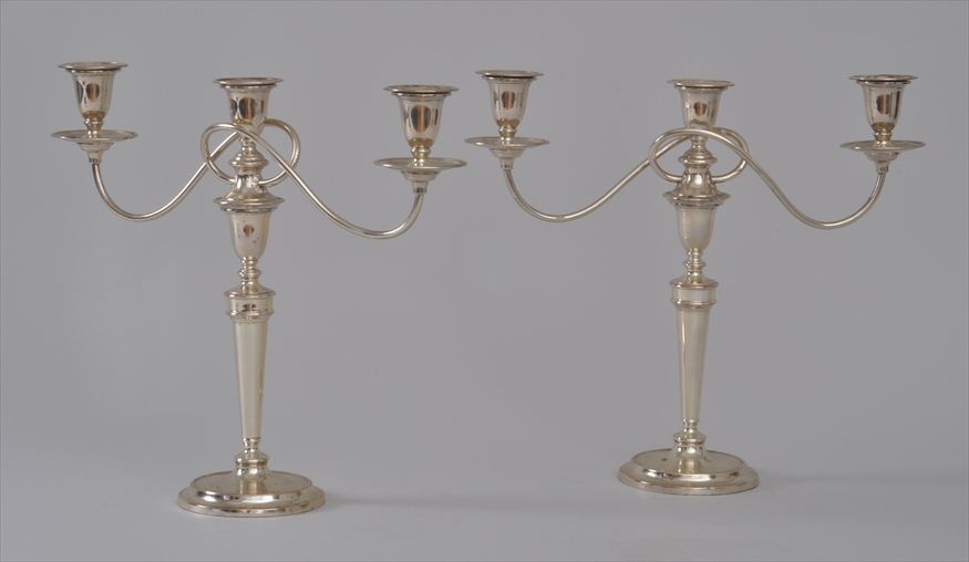 PAIR OF ENGLISH SILVERPLATE THREE LIGHT 1417ec