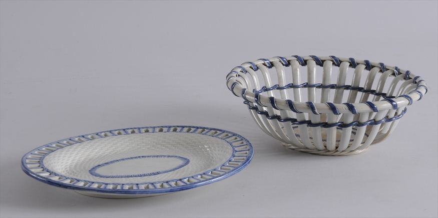 ENGLISH PEARLWARE BASKET AND STAND