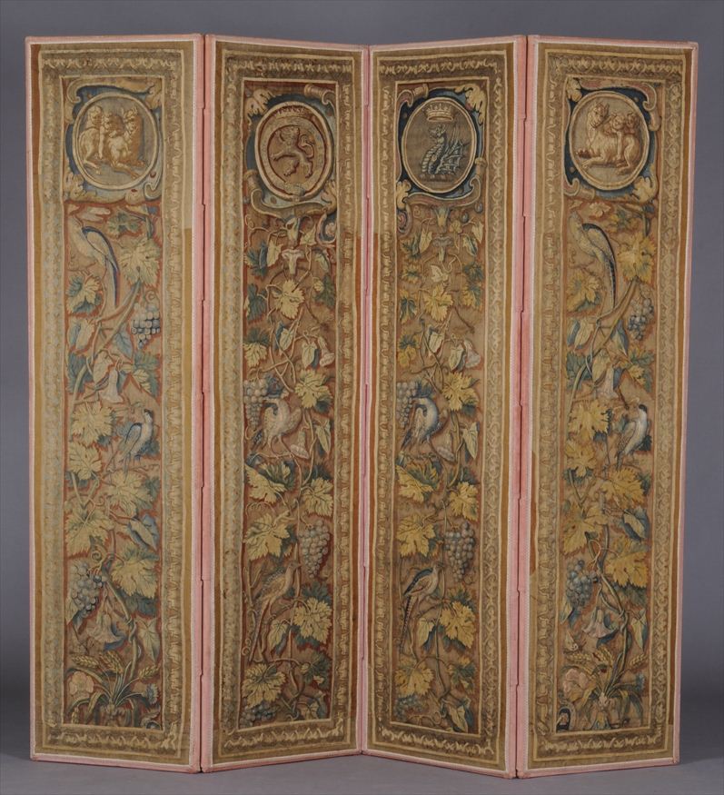 AUBUSSON TAPESTRY FOUR-PANEL FOLDING