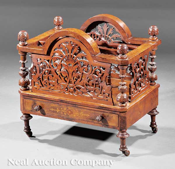 An English Carved Burled and Inlaid