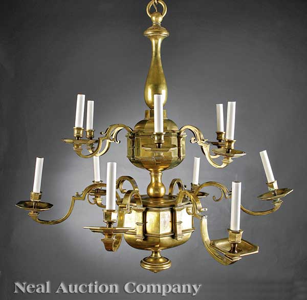 An Antique Dutch Brass Twelve-Light