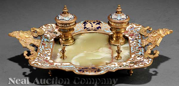 A French Gilt Bronze Onyx and Champlev  141bb7