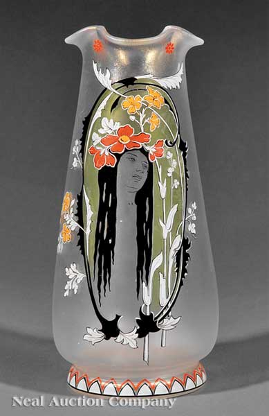 An Art Nouveau Opaline Vase flared lip