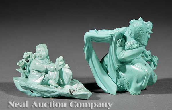 Two Chinese Carved Turquoise Figural 141dac