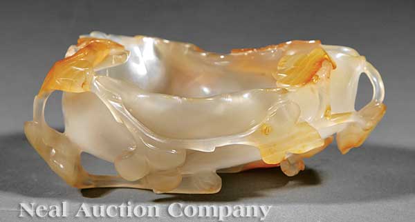 A Chinese Carved Agate Leaf-Form