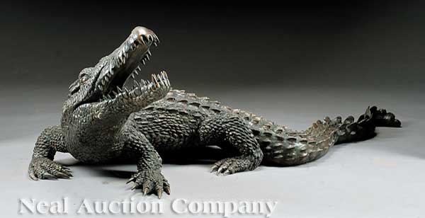 A Patinated Bronze of an Alligator