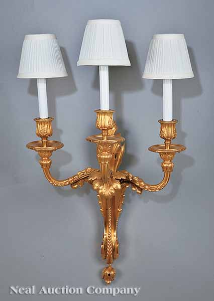 A Louis XVI Style Gilt Bronze Three Light 141ee6