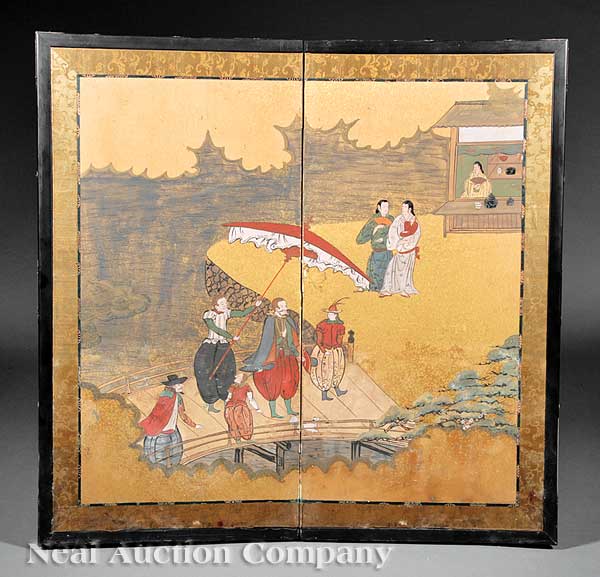 Two Japanese Nambam Table Screens 141f02