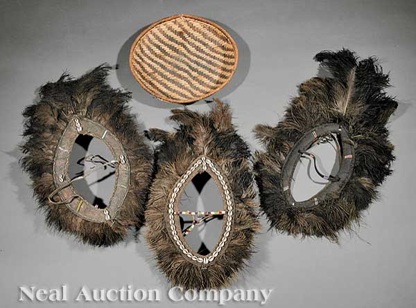 Three Kikuyu Hide and Feather Headdresses 141f08