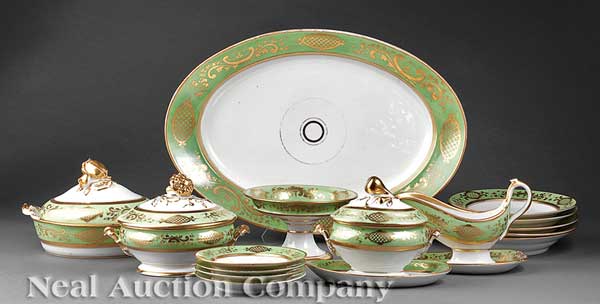 A Paris Porcelain Apple Green and Gilt