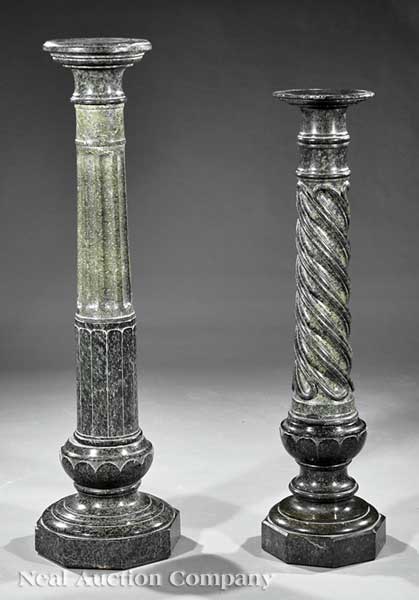 Two Italian Verde Marble Pedestals