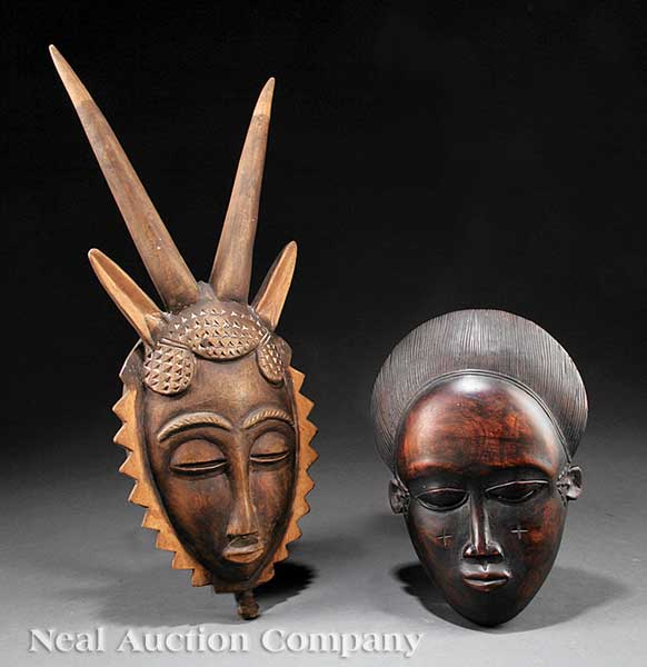 Two African Carved Wood Masks the 142169