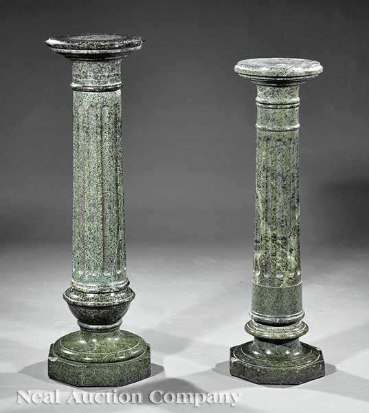 Two Italian Green Marble Pedestals 142179