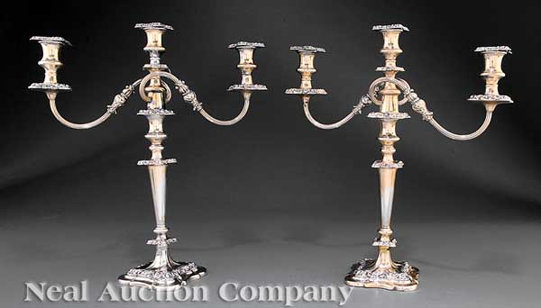 A Pair of Vintage Silverplate Three-Light