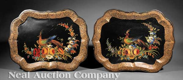 A Pair of T le Peinte Trays gilt decorated 14227f