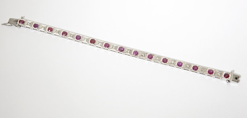 A ruby diamond and palladium bracelet