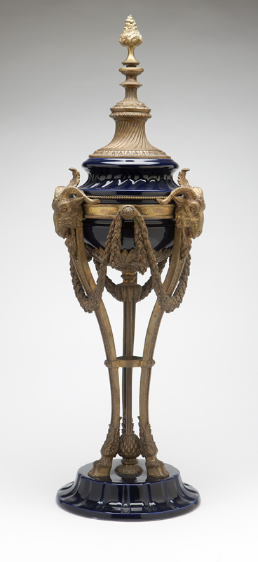 A gilt bronze and cobalt-glazed ceramic