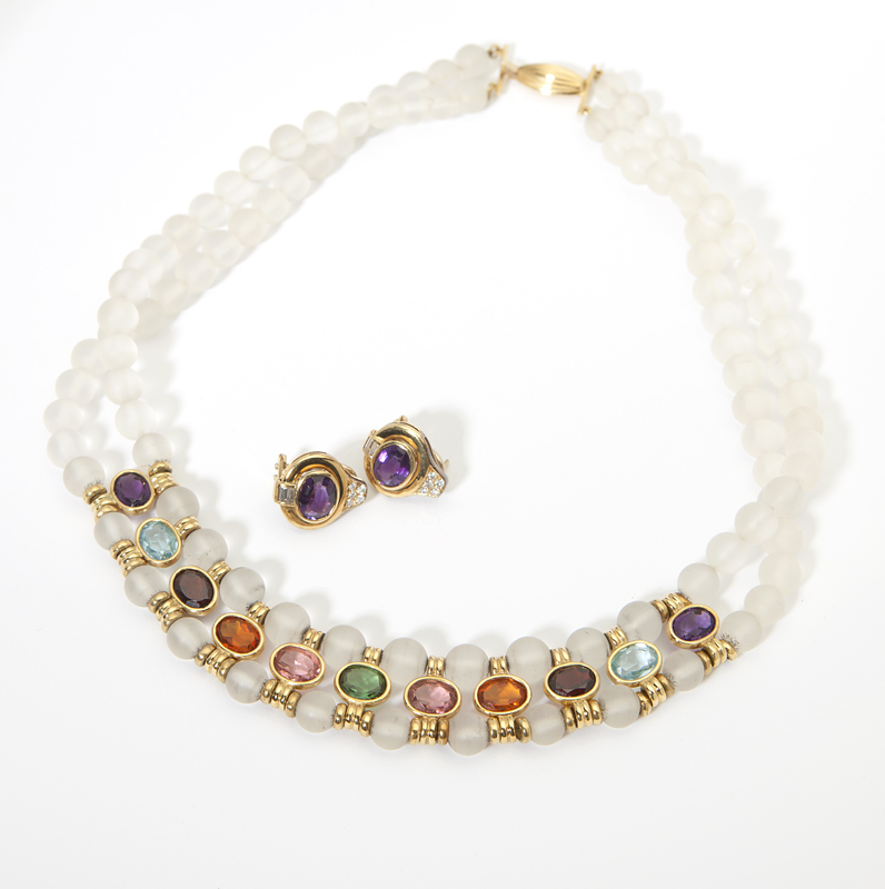 A double strand multi gem set necklace 142328