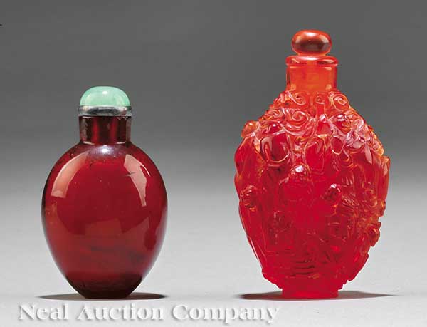 Two Chinese Red Amber or Amber