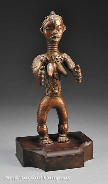 A Benin Bronze Female Figure cast standing