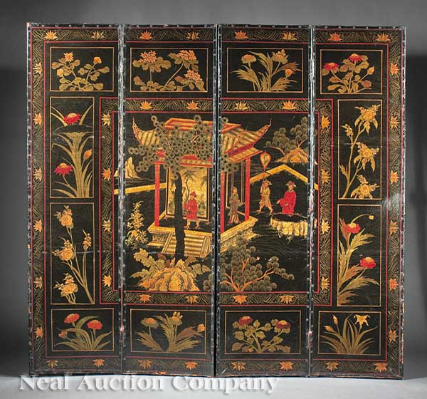 A Decorative Chinoiserie Four-Panel