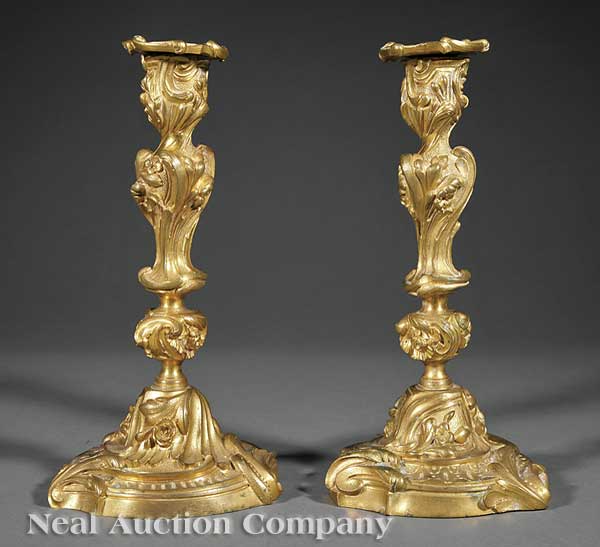 A Pair of French Gilt Bronze Candlesticks 13fe49