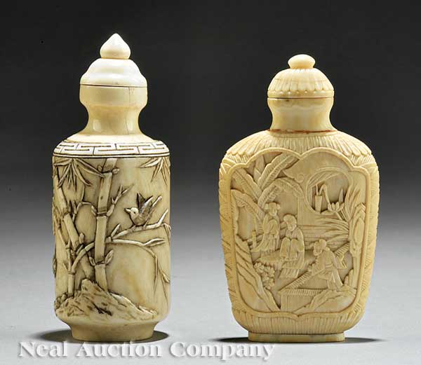 Two Chinese Carved Ivory Snuff 1400fa