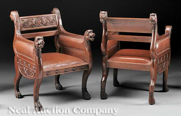 A Pair of Empire Style Carved Walnut 140203