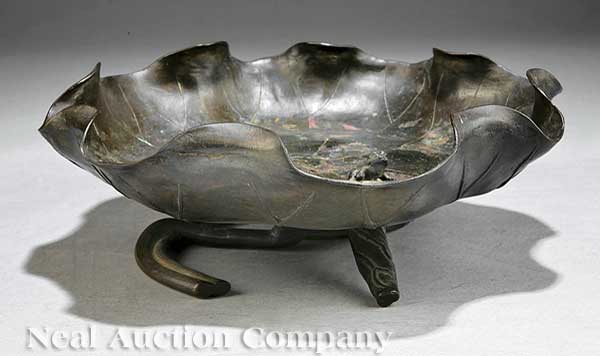 A Japanese Lotus Form Bronze Bowl 140224