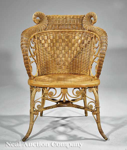 An American Wicker and Cane Armchair