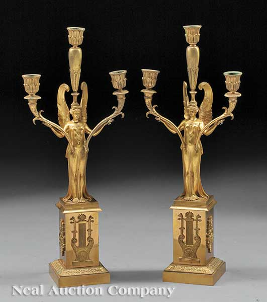 A Pair of French Gilt Bronze Three-Light