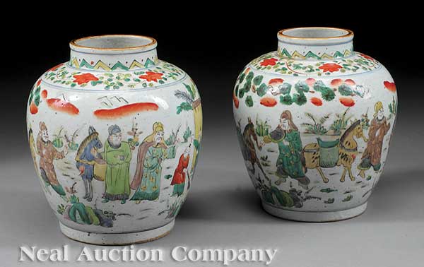 A Pair of Antique Chinese Polychrome 1403be