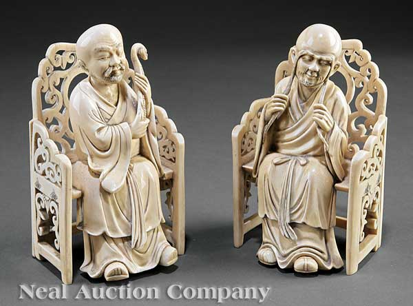 A Fine Pair of Chinese Ivory Figures 14044c