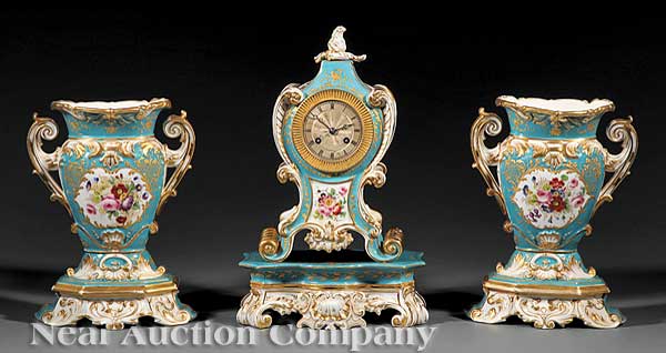 A Paris Porcelain Three-Piece Clock