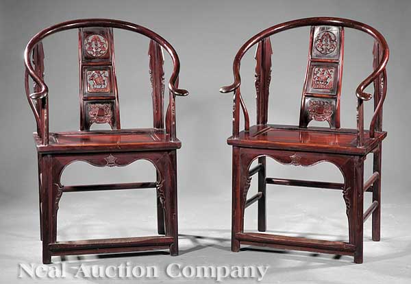 A Pair of Chinese Carved Hardwood Armchairs