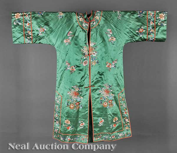 Two Chinese Embroidered Silk Robes c.