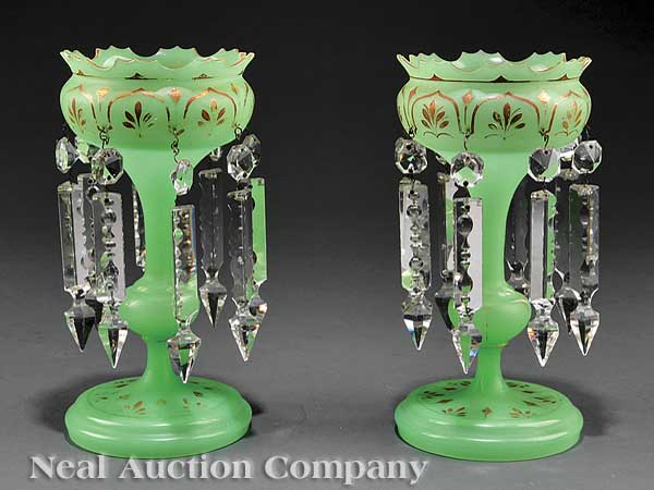 A Pair of American Green Opaline Glass