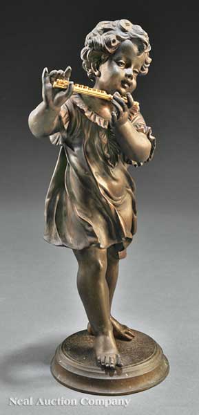 A French Bronze of a Girl Playing a