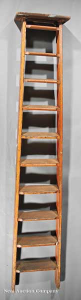 A Pine Library Ladder fitted with cast