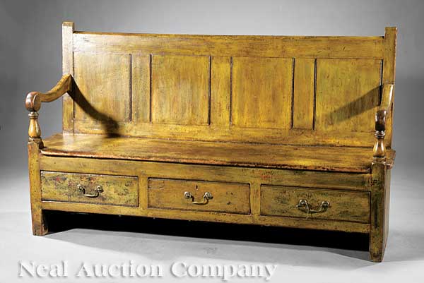 A George III Painted Pine Settle