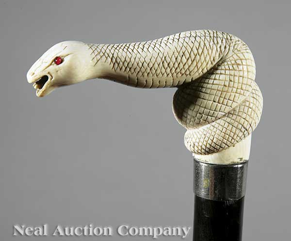 A Carved Ivory Figural Cane 19th 1407d5