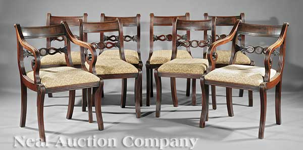 A Set of Eight Regency Carved Mahogany 14080a
