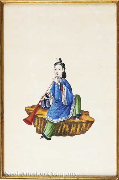 A Set of Three Chinese Export Paintings